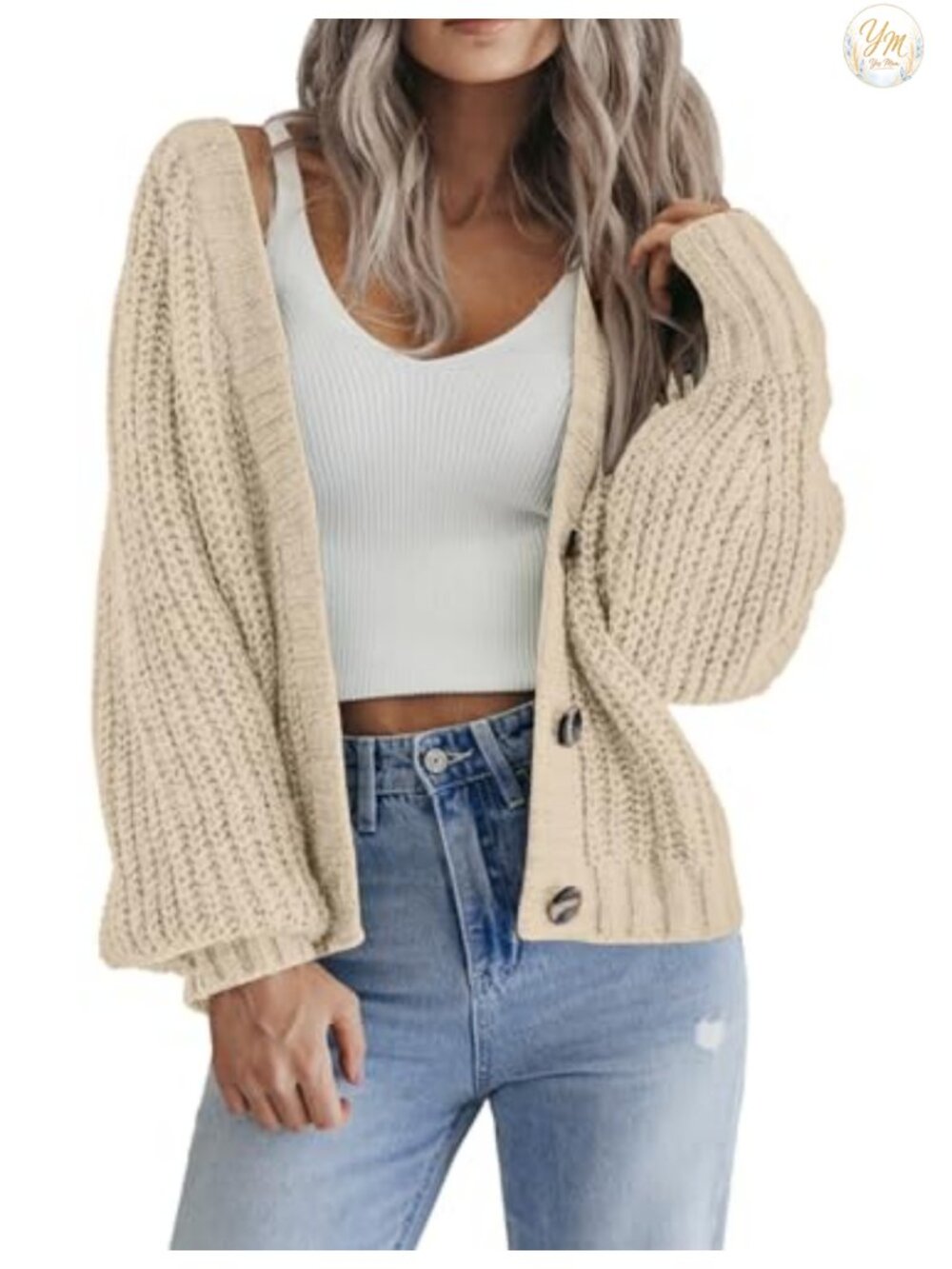 Chunky Knit Cardigan V-Neck Button Down Long Sleeve Sweater